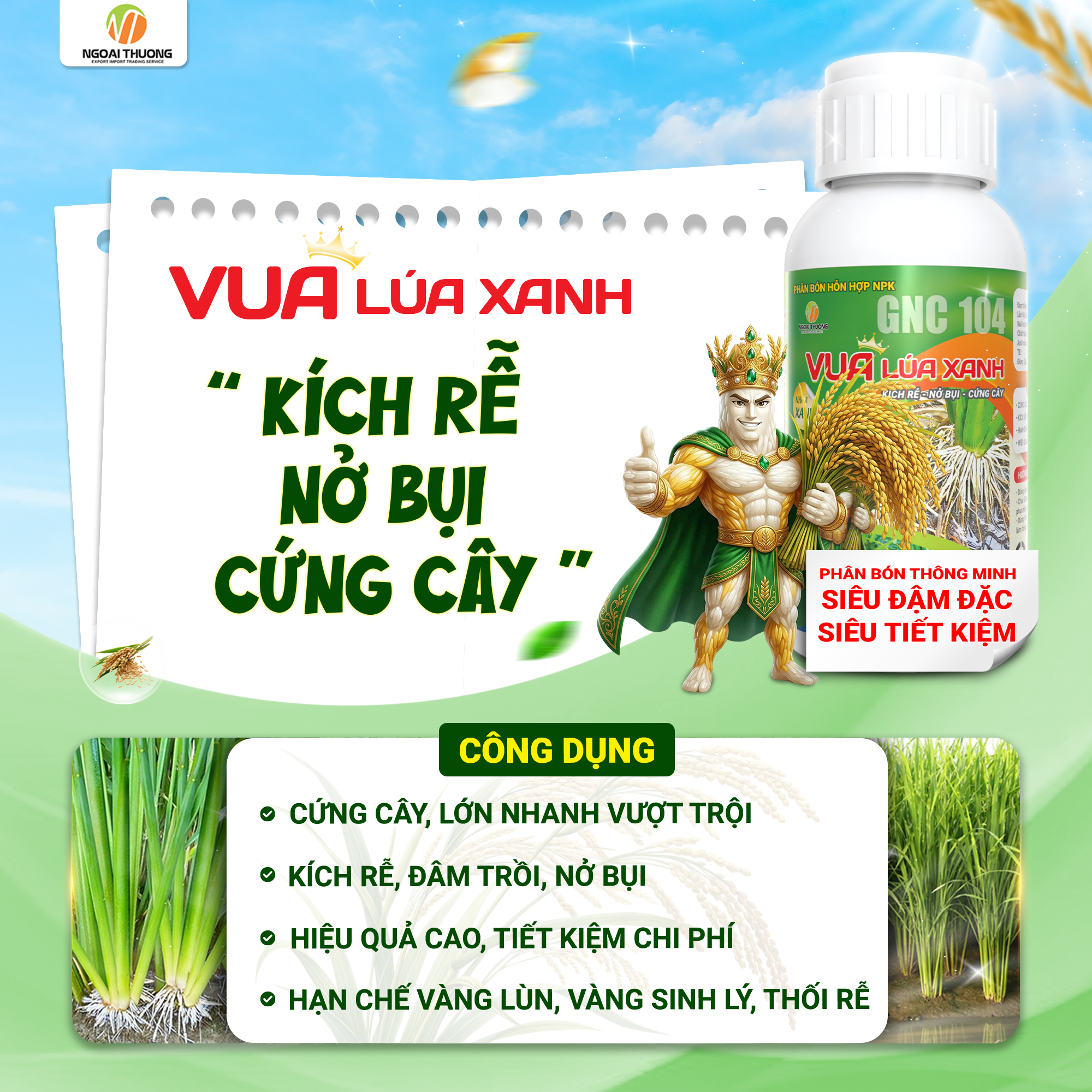 Vua Lúa Xanh – Kích Rễ, Nở Bụi, Cứng Cây Cho Lúa Phát Triển Mạnh