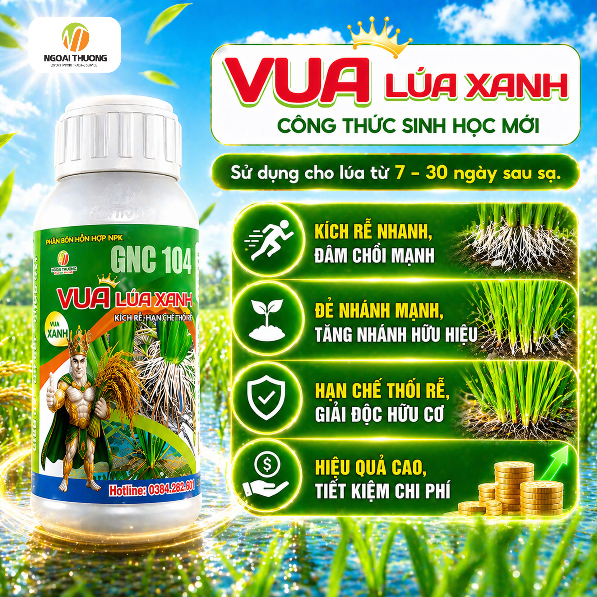 Vua Lúa Xanh – Kích Rễ, Nở Bụi, Cứng Cây Cho Lúa Phát Triển Mạnh