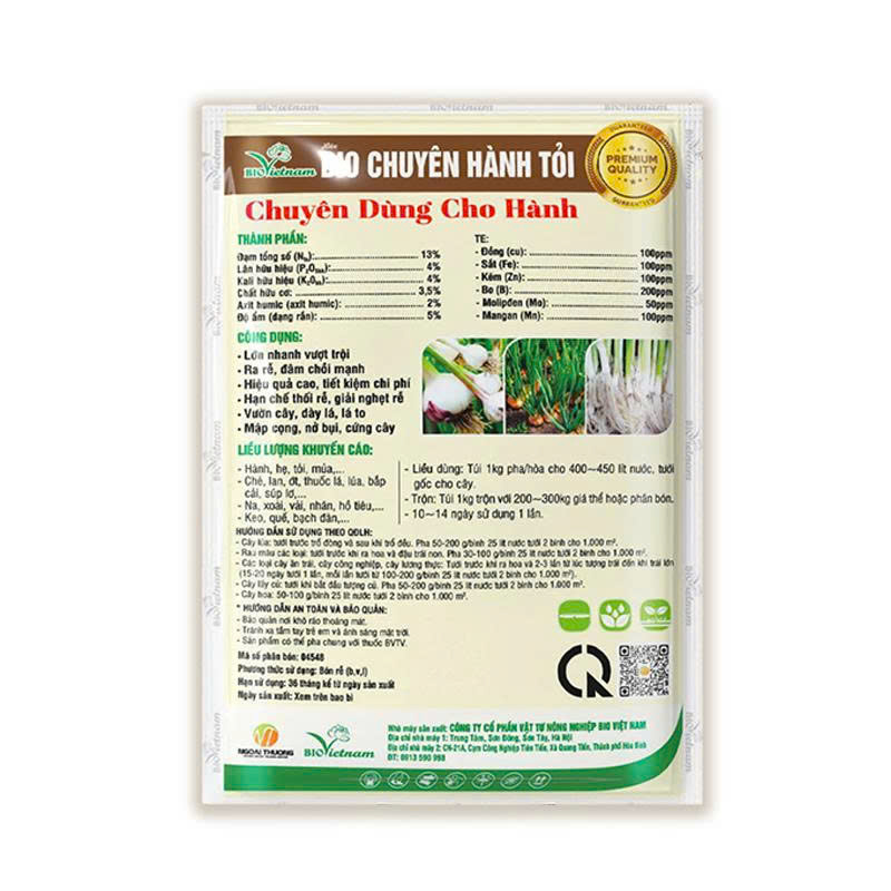 Bio Chuyên Hành Tỏi – Dinh dưỡng cân đối cho cây hành, tỏi